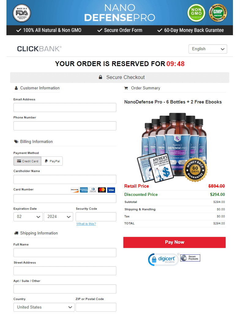 order page nanodefense pro
